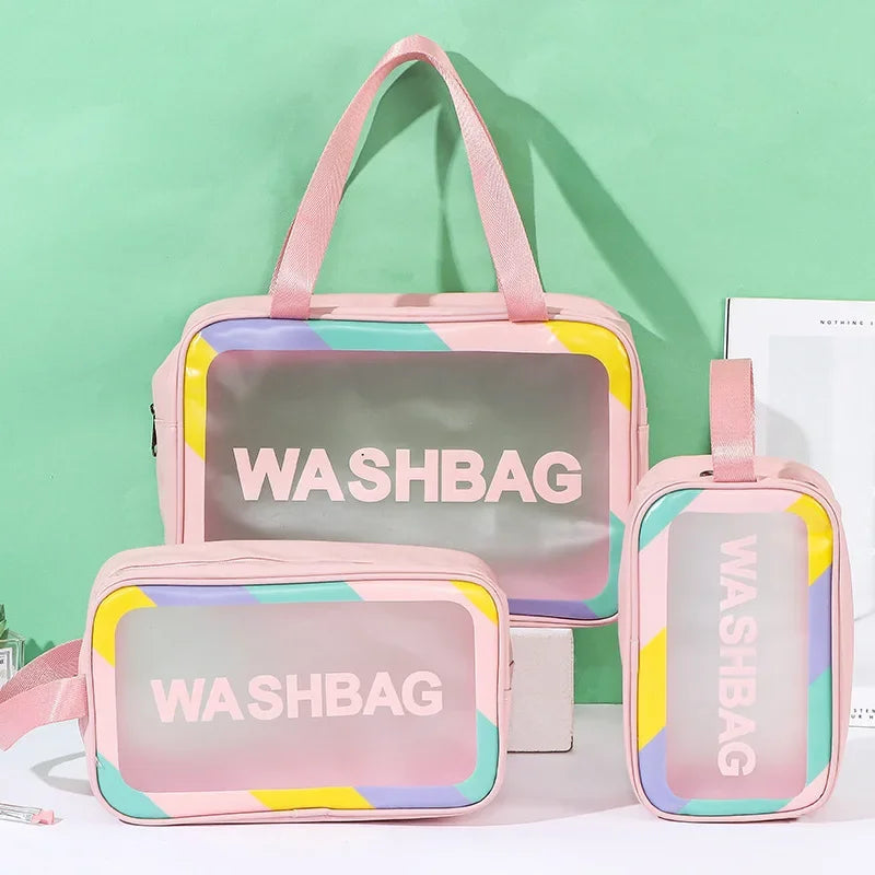 3 PEC PU Leather Transparent Waterproof Makeup Bag for Travel Toiletry Organization