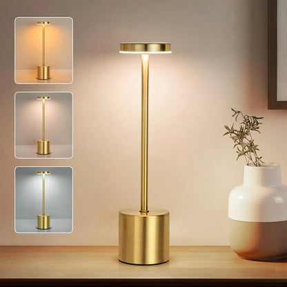 Rechargeable Touch Table Lamp - 3 Color LED Night Light Metal Body Retro Style