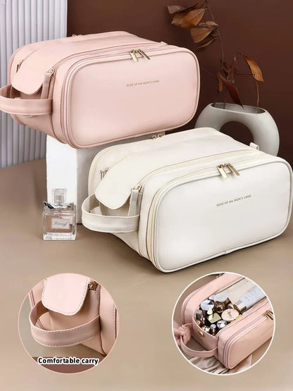 3 Layer Spacious Travel Cosmetic Bag for Women - Large Capacity & Waterproof PU Leather