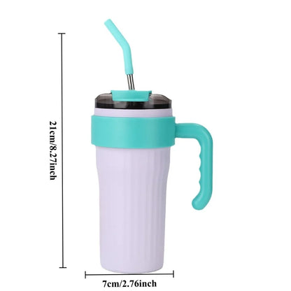 860ML Leak-Proof Stainless Steel Tumbler with Steel Straw for Hot & Cold Drinks