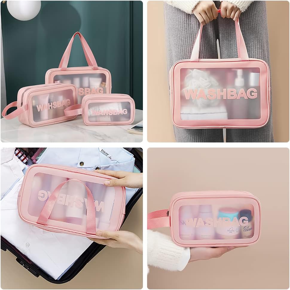 3PCS Clear Toiletry Bags, Wash Bag, Clear PU Makeup Bag Cosmetic Bag
