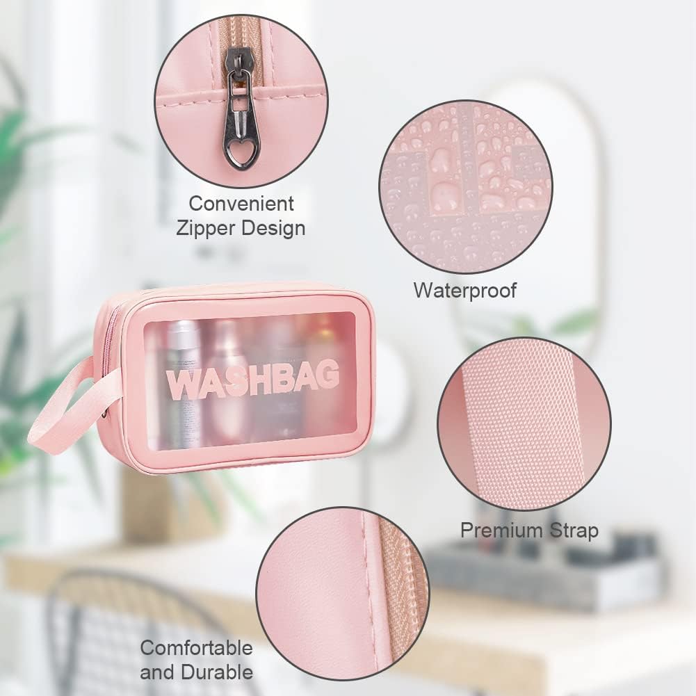 3PCS Clear Toiletry Bags, Wash Bag, Clear PU Makeup Bag Cosmetic Bag