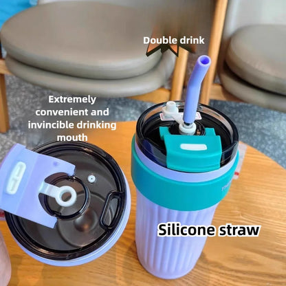 860ML Leak-Proof Stainless Steel Tumbler with Steel Straw for Hot & Cold Drinks