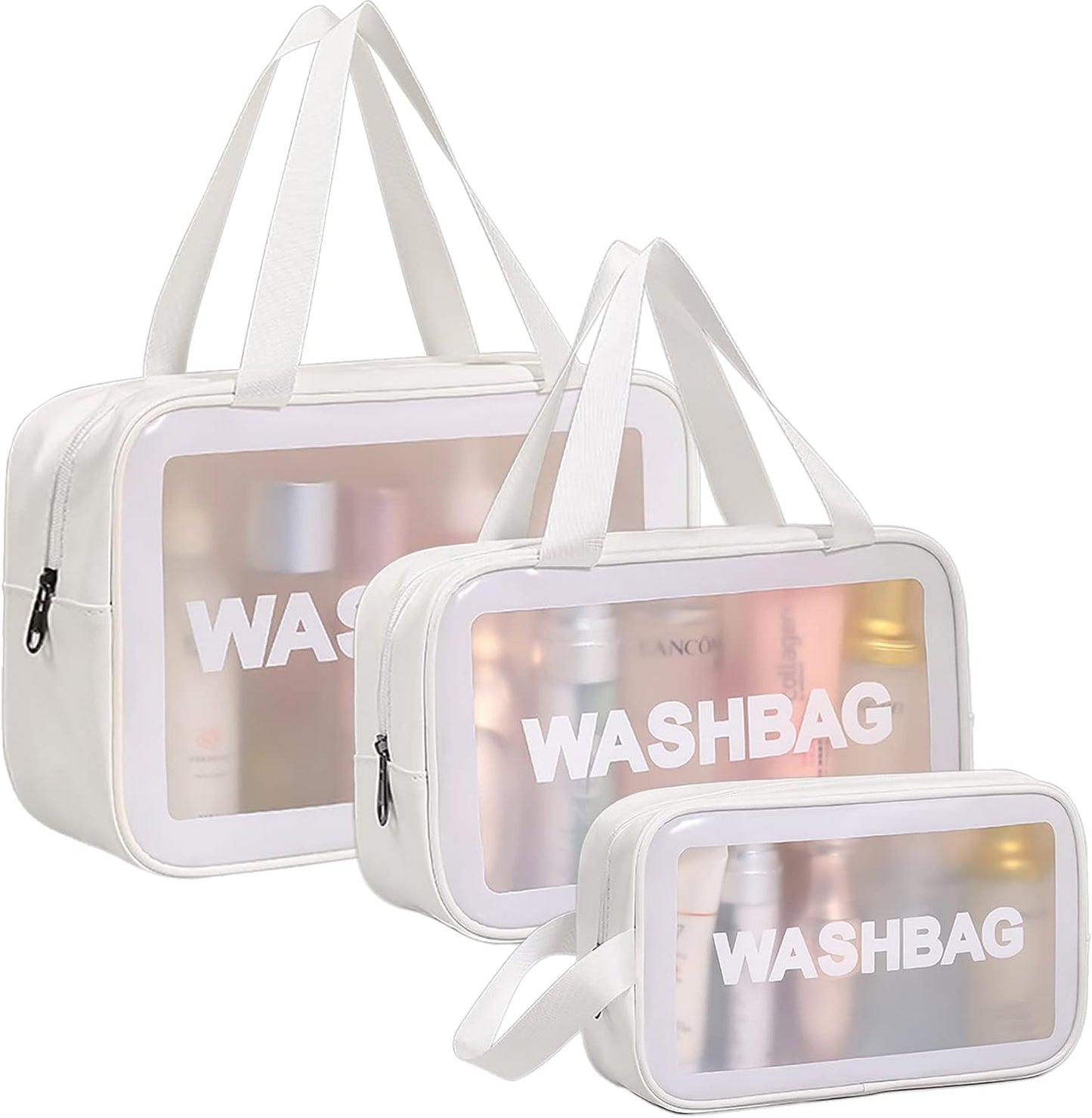 3PCS Clear Toiletry Bags, Wash Bag, Clear PU Makeup Bag Cosmetic Bag