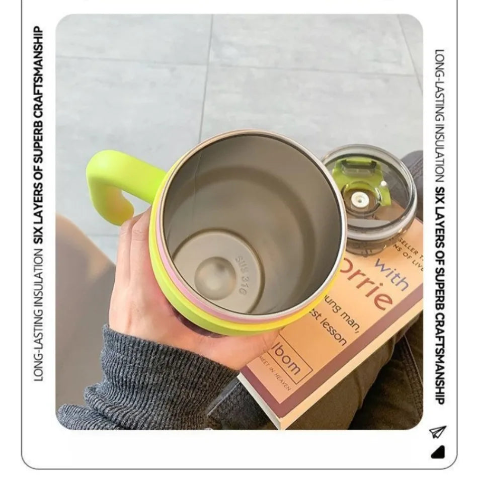 860ML Leak-Proof Stainless Steel Tumbler with Steel Straw for Hot & Cold Drinks