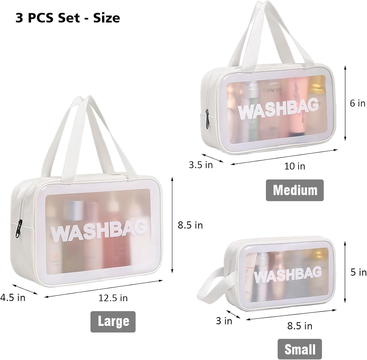 3PCS Clear Toiletry Bags, Wash Bag, Clear PU Makeup Bag Cosmetic Bag