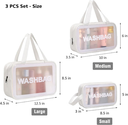 3PCS Clear Toiletry Bags, Wash Bag, Clear PU Makeup Bag Cosmetic Bag