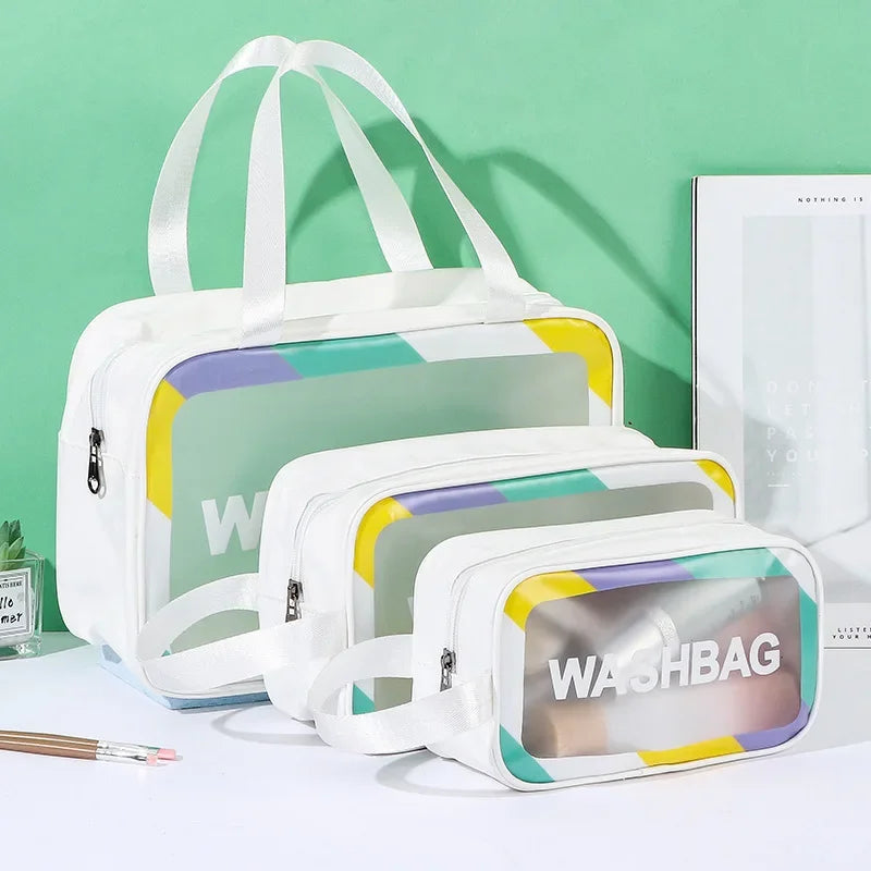 3 PEC PU Leather Transparent Waterproof Makeup Bag for Travel Toiletry Organization