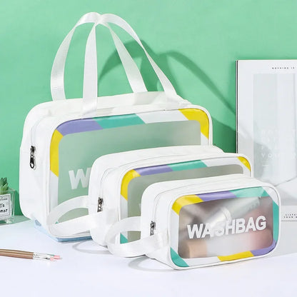 3 PEC PU Leather Transparent Waterproof Makeup Bag for Travel Toiletry Organization