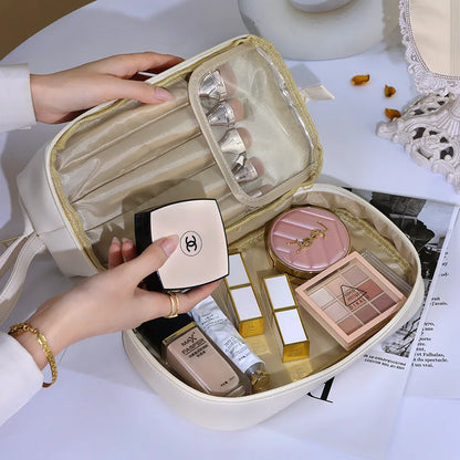 Double Layer Large Capacity Waterproof PU Leather Makeup Bag for Women Travel Organizer