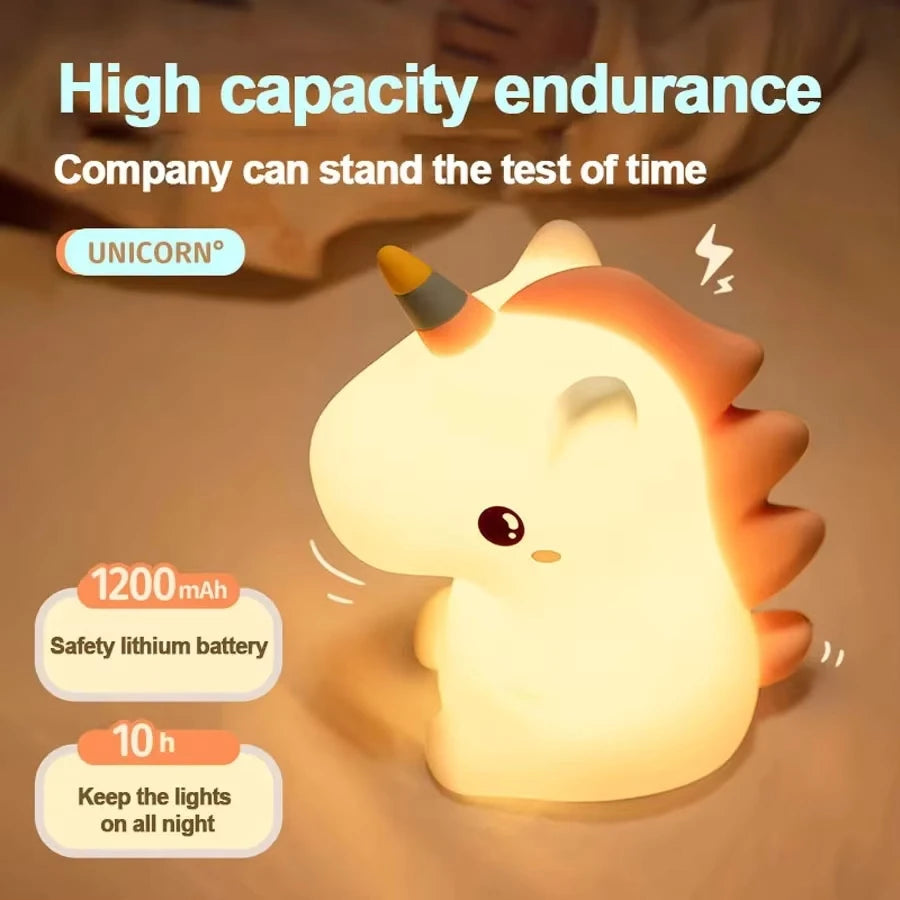 Adorable Unicorn  Night Light for Kids - USB Rechargeable & Touch Control