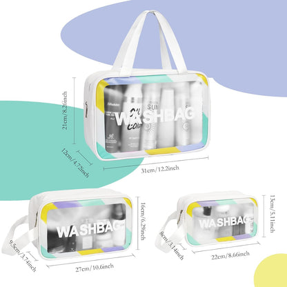 3 PEC PU Leather Transparent Waterproof Makeup Bag for Travel Toiletry Organization