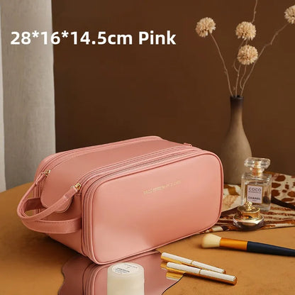 3 Layer Spacious Travel Cosmetic Bag for Women - Large Capacity & Waterproof PU Leather