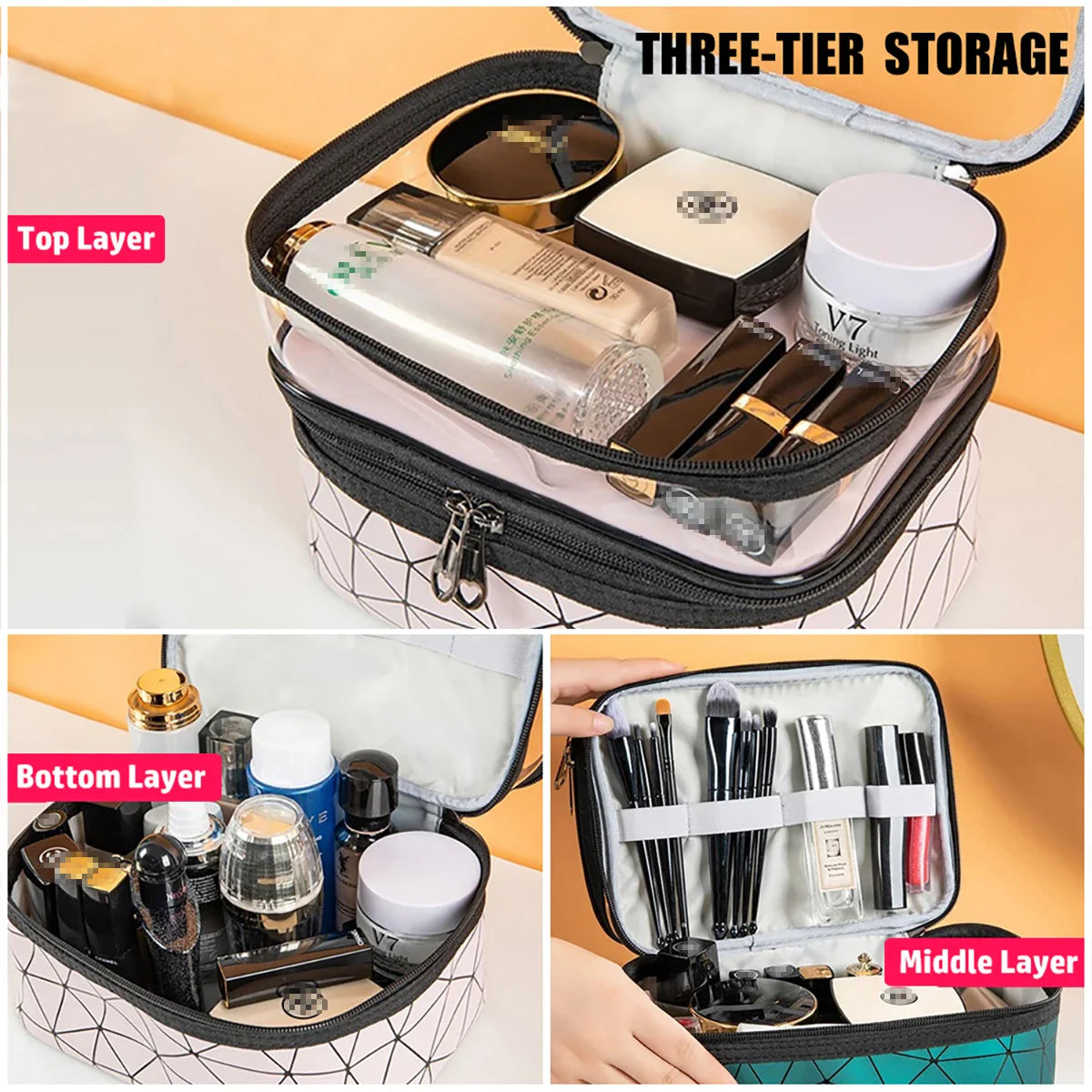 Double Layer Transparent Travel Cosmetic Bag for Organized Skincare & Toiletry Storage