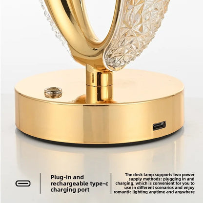 USB Rechargeable Crystal LED Table Lamp with Touch Switch & Bedside Night Light
