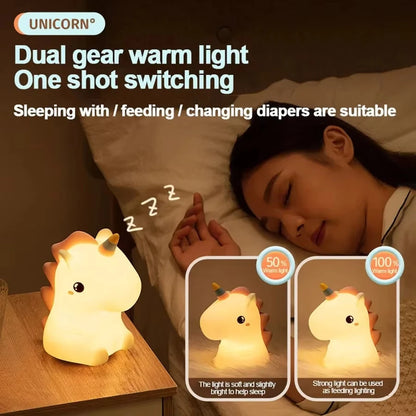 Adorable Unicorn  Night Light for Kids - USB Rechargeable & Touch Control