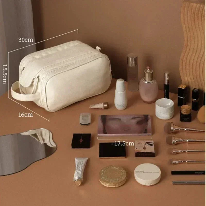 3 Layer Spacious Travel Cosmetic Bag for Women - Large Capacity & Waterproof PU Leather