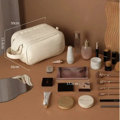 3 Layer Spacious Travel Cosmetic Bag for Women - Large Capacity & Waterproof PU Leather