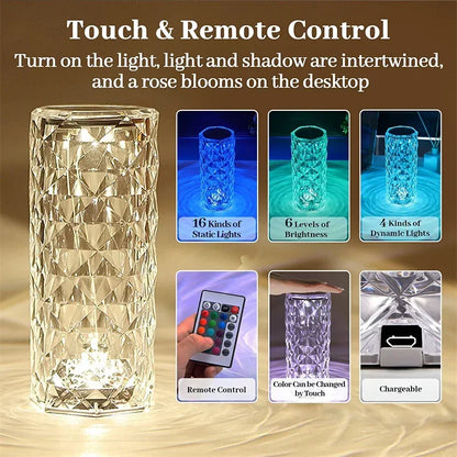 16 Color LED Rose Lamp with Remote - Touch Control & USB Rechargeable