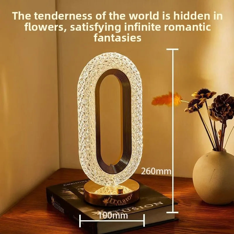 USB Rechargeable Crystal LED Table Lamp with Touch Switch & Bedside Night Light