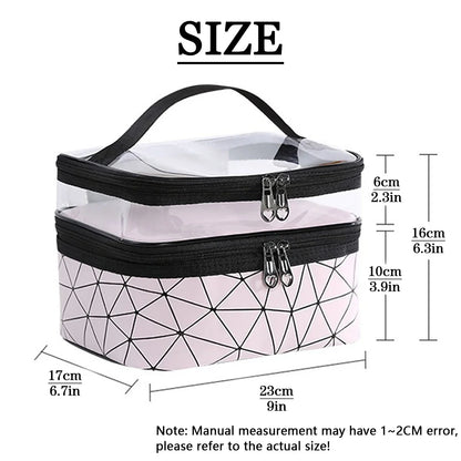 Double Layer Transparent Travel Cosmetic Bag for Organized Skincare & Toiletry Storage