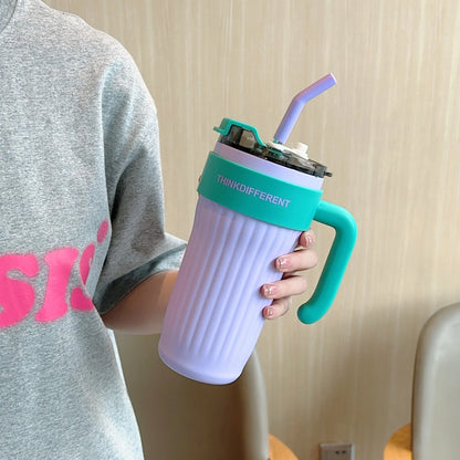 860ML Leak-Proof Stainless Steel Tumbler with Steel Straw for Hot & Cold Drinks