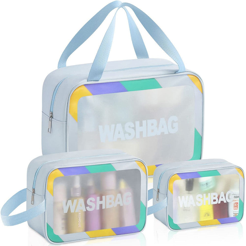 3 PEC PU Leather Transparent Waterproof Makeup Bag for Travel Toiletry Organization
