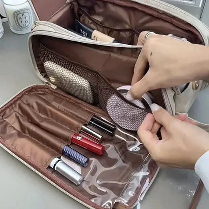 3 Layer Spacious Travel Cosmetic Bag for Women - Large Capacity & Waterproof PU Leather