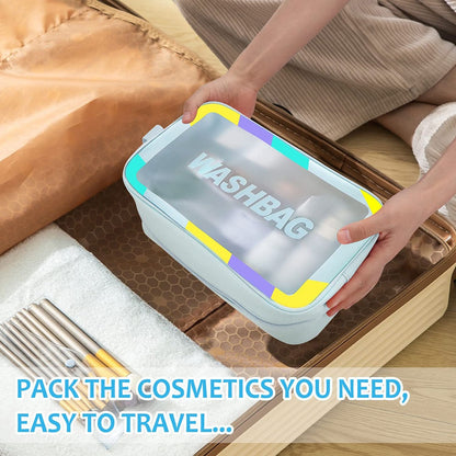 3 PEC PU Leather Transparent Waterproof Makeup Bag for Travel Toiletry Organization