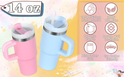 Kids Tumbler 14oz/420ML Thermal Cup with Handle – Perfect for School, Home & Travel