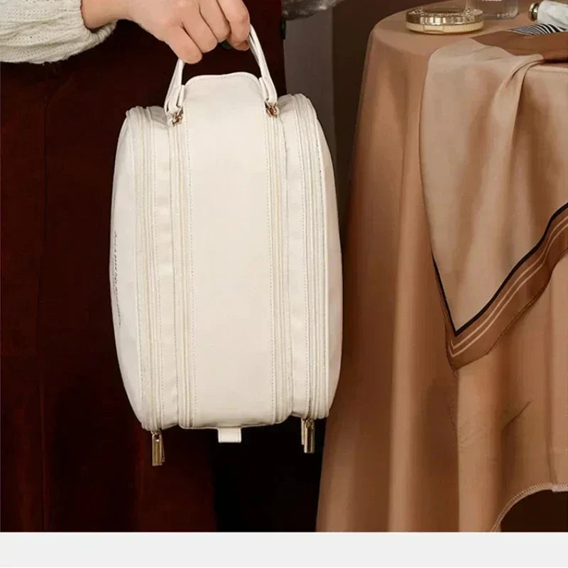 3 Layer Spacious Travel Cosmetic Bag for Women - Large Capacity & Waterproof PU Leather