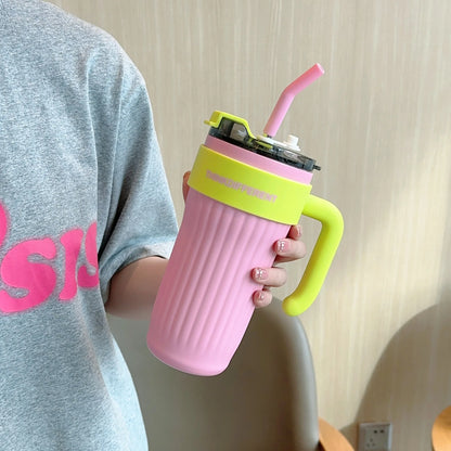 860ML Leak-Proof Stainless Steel Tumbler with Steel Straw for Hot & Cold Drinks