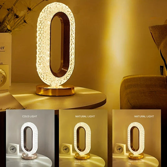 USB Rechargeable Crystal LED Table Lamp with Touch Switch & Bedside Night Light