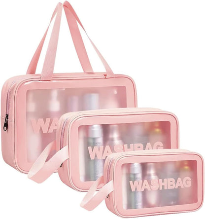 3PCS Clear Toiletry Bags, Wash Bag, Clear PU Makeup Bag Cosmetic Bag
