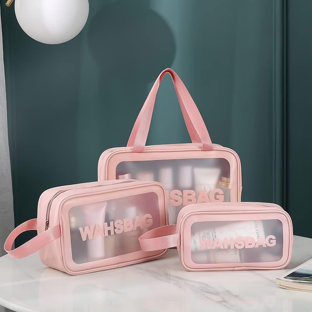 3PCS Clear Toiletry Bags, Wash Bag, Clear PU Makeup Bag Cosmetic Bag