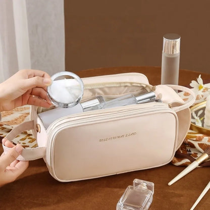 3 Layer Spacious Travel Cosmetic Bag for Women - Large Capacity & Waterproof PU Leather