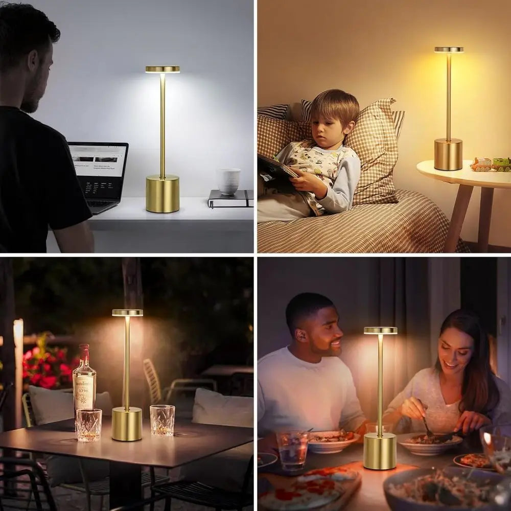 Rechargeable Touch Table Lamp - 3 Color LED Night Light Metal Body Retro Style