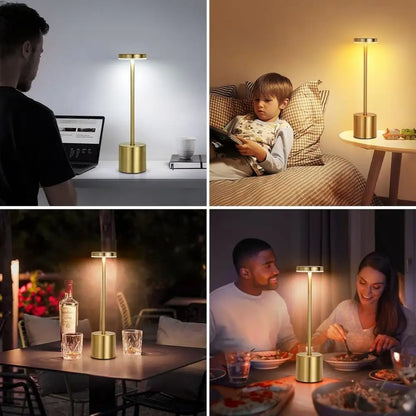 Rechargeable Touch Table Lamp - 3 Color LED Night Light Metal Body Retro Style