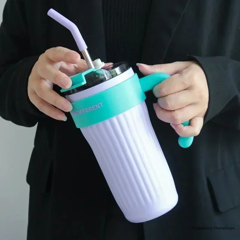 860ML Leak-Proof Stainless Steel Tumbler with Steel Straw for Hot & Cold Drinks