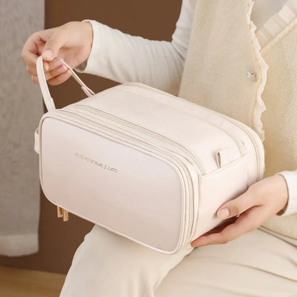 3 Layer Spacious Travel Cosmetic Bag for Women - Large Capacity & Waterproof PU Leather