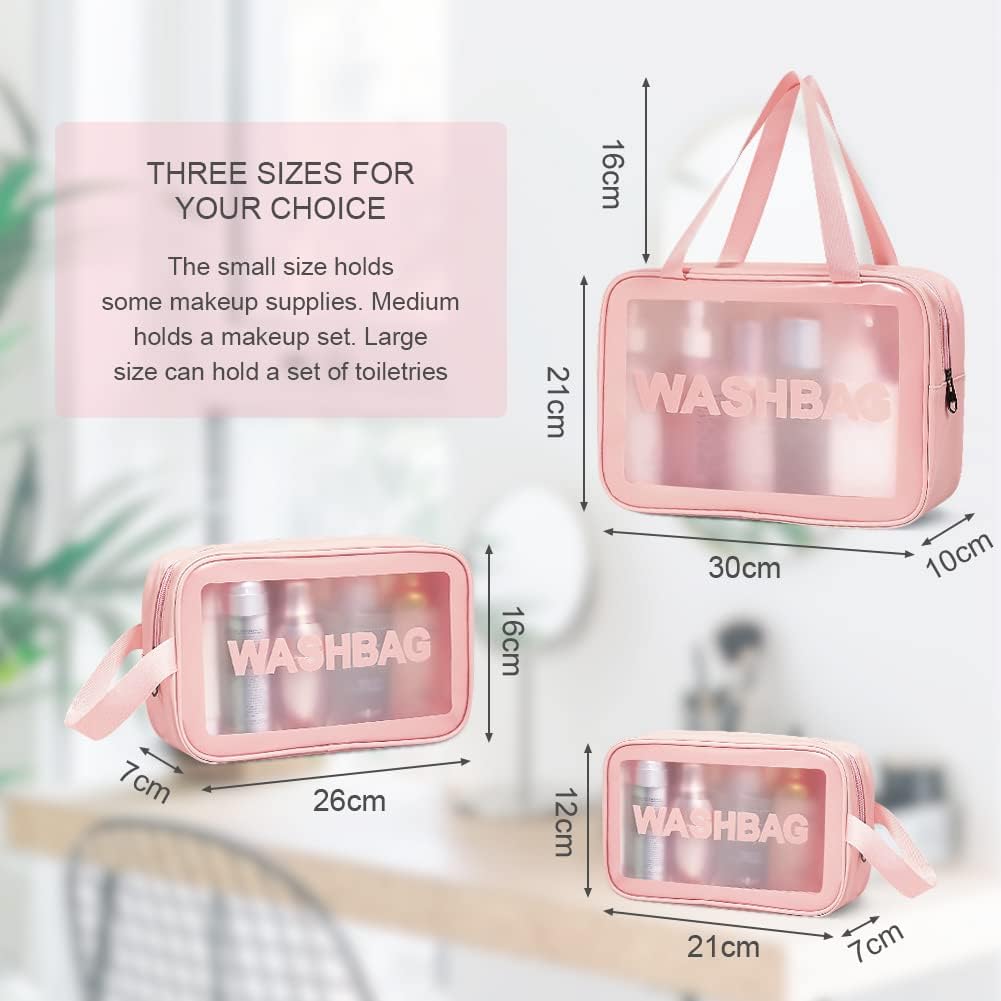 3PCS Clear Toiletry Bags, Wash Bag, Clear PU Makeup Bag Cosmetic Bag