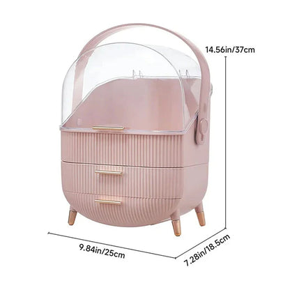 Large Capacity Makeup Organizer – Luxury Dustproof Cosmetic Storage Box with Drawers