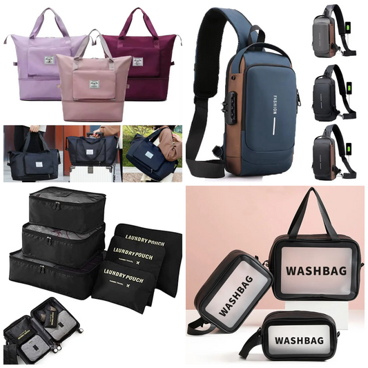 Ultimate Travel Combo Set – Waterproof Toiletry Bag, Foldable Travel Bag & Organizer Pouches