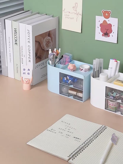 Small Desk Organizer with Drawer, Multi-Functional Pen Pencil Holder Storage Box, Desk Organizers