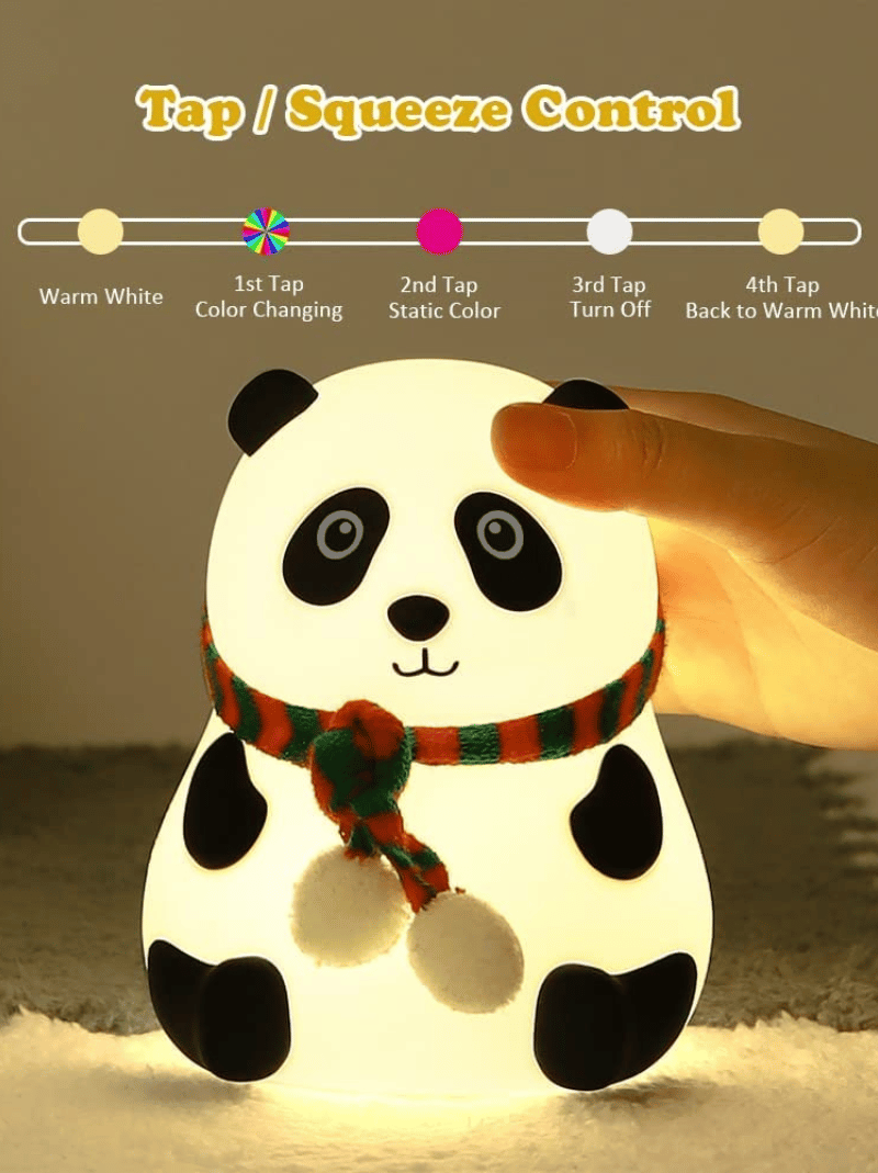 Cute Panda Silicone Night Lamp – USB Rechargeable Soft Touch LED Bedside Light for Kids