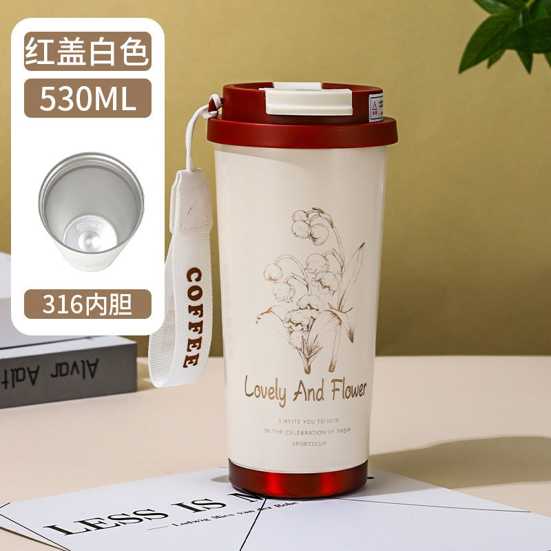530ml/18oz Sipper + Coffee Cup with Straw 316 Stainless Steel Water Bottle Portable Coffee Mugs Inssulated Tumbler Vaccum Flask
