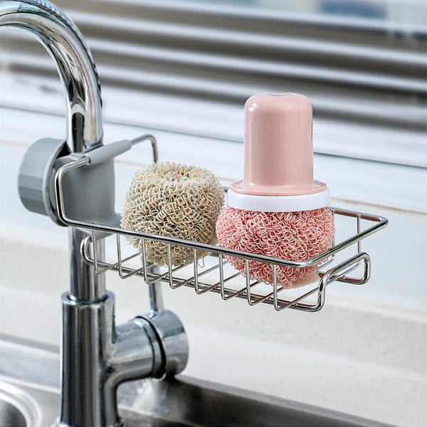 Stainless steel sponge holder with sink caddy organiser