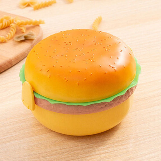 *Round Cute Burger Shape Lunch Box Perfect For School Kids 3 Layer Container Food Storage Box*