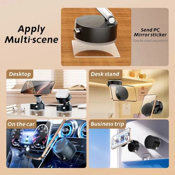 Vacuum Suction Magnetic Mobile Holder | Strong Dashboard Phone Mount | Adjustable Foldable Car & Home Phone Stand