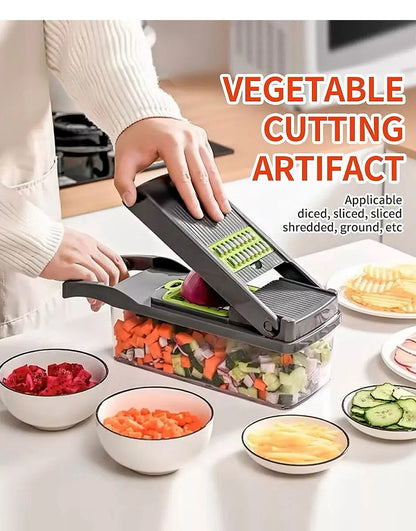 16  in 1 Multifunctional Vegetable Chopper, Cutter, Dicer & Slicer with 8 Interchangeable Blades